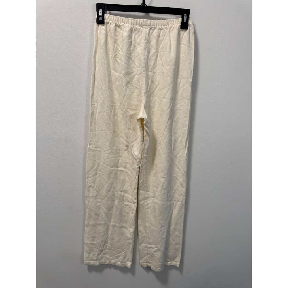 Brandy Melville Cream Ivory Cotton Linen Knit Wide Leg Pants One Size Stretchy - Picture 2 of 4